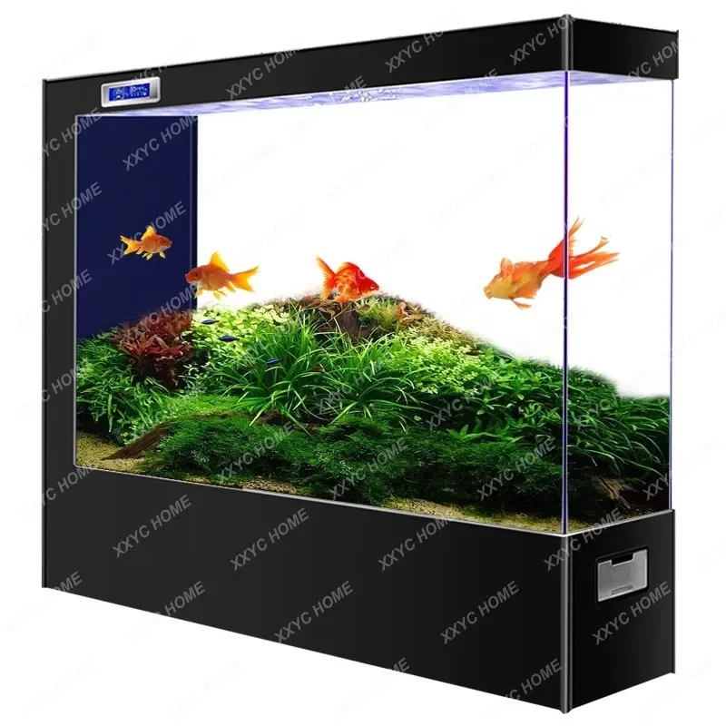 

Super White Glass Fish Tank Living Room Subareas Screens Light Luxury Floor Aquarium Change Water Fish Globe