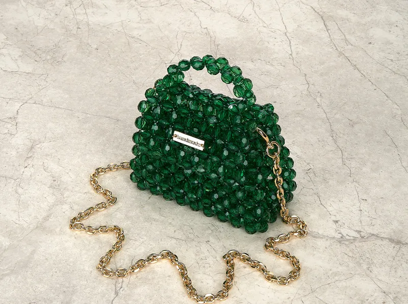 Mini bead bag designer handmade crossbody bag clear Acrylic crystal stone beaded box totes handbag women small pearls purse 2022