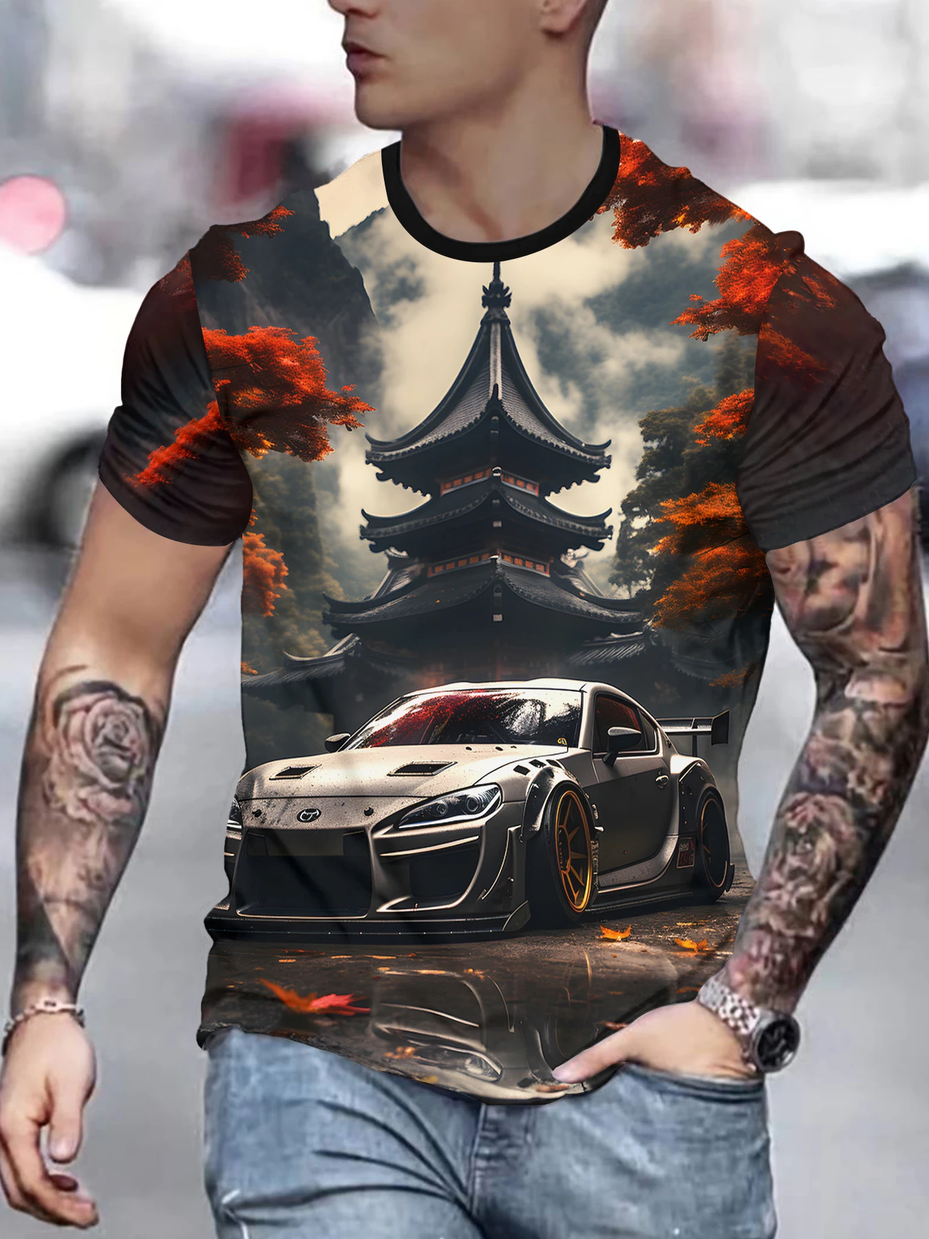 تي شيرت كاجوال مطبوع رقميًا ثلاثي الأبعاد للرجال، قميص عصري وجيد التهوية