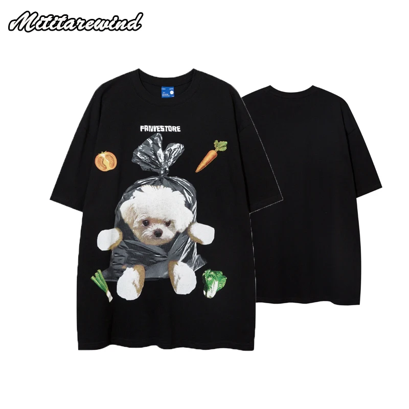 Men's And Women's T-shirts Teddy Print Short Sleeved Retro Couple Artistic Loose Cute Pullover Ins Half Sleeved Teenagers