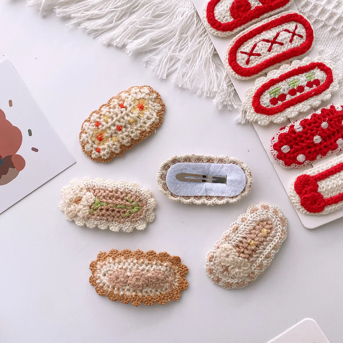 

5pcs Korean Hairpin for Kids Little Girls Cute Sweet Floral Knit Plush Children Barrettes Headwear Hair Accessories