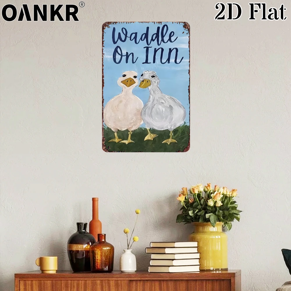 Vintage Metal Tin Sign, Waddle On Inn Ducks Retro Metal Signs for Man Cave Bedroom Home Wall Art Decor Plaque Accessories