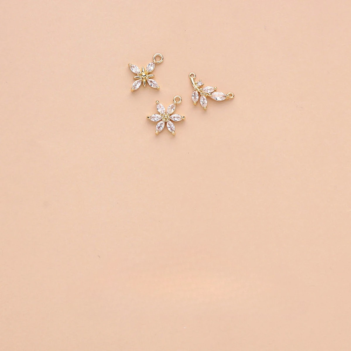 14K Gold Plated Inlaid Zircon Cross Flower Charm Pendant DIY Findings for Bracelet Necklace Hanging Jewelry Making