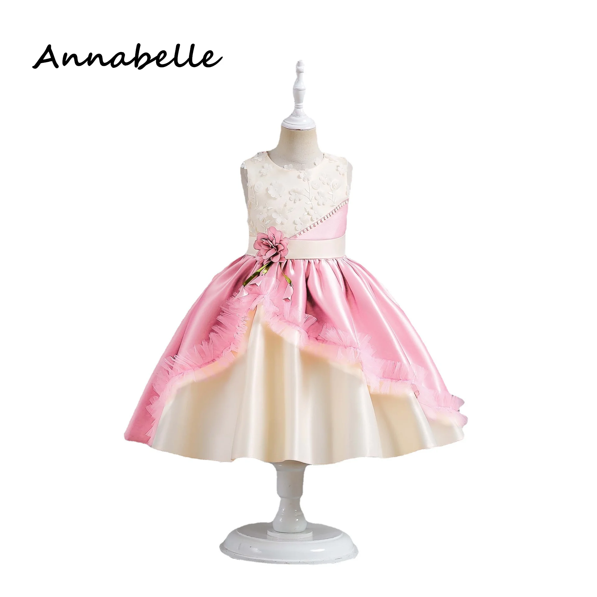 Annabelle Flower Baby Girl Bow Dress, Vestidos Elegantes Infantis, Roupas de Aniversário Infantil, Festa de Casamento, Bloqueio de Cores