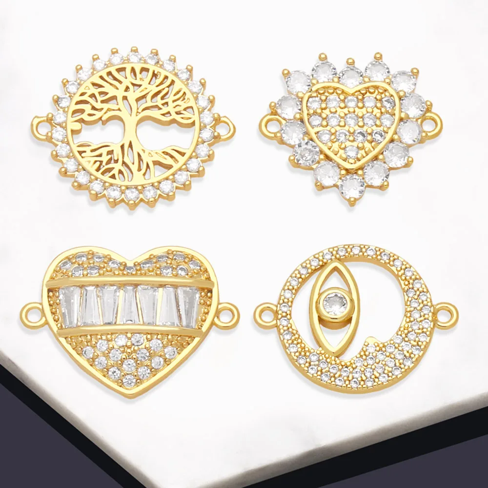 OCESRIO Trendy CZ Heart Charms for Bracelet Necklace Copper Gold Plated Tree of Life Jewelry Making Supplies Wholesale chma192