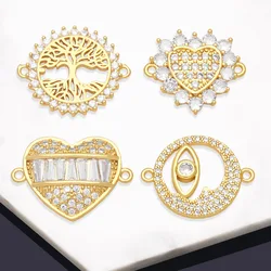 OCESRIO Trendy CZ Heart Charms for Bracelet Necklace Copper Gold Plated Tree of Life Jewelry Making Supplies Wholesale chma192