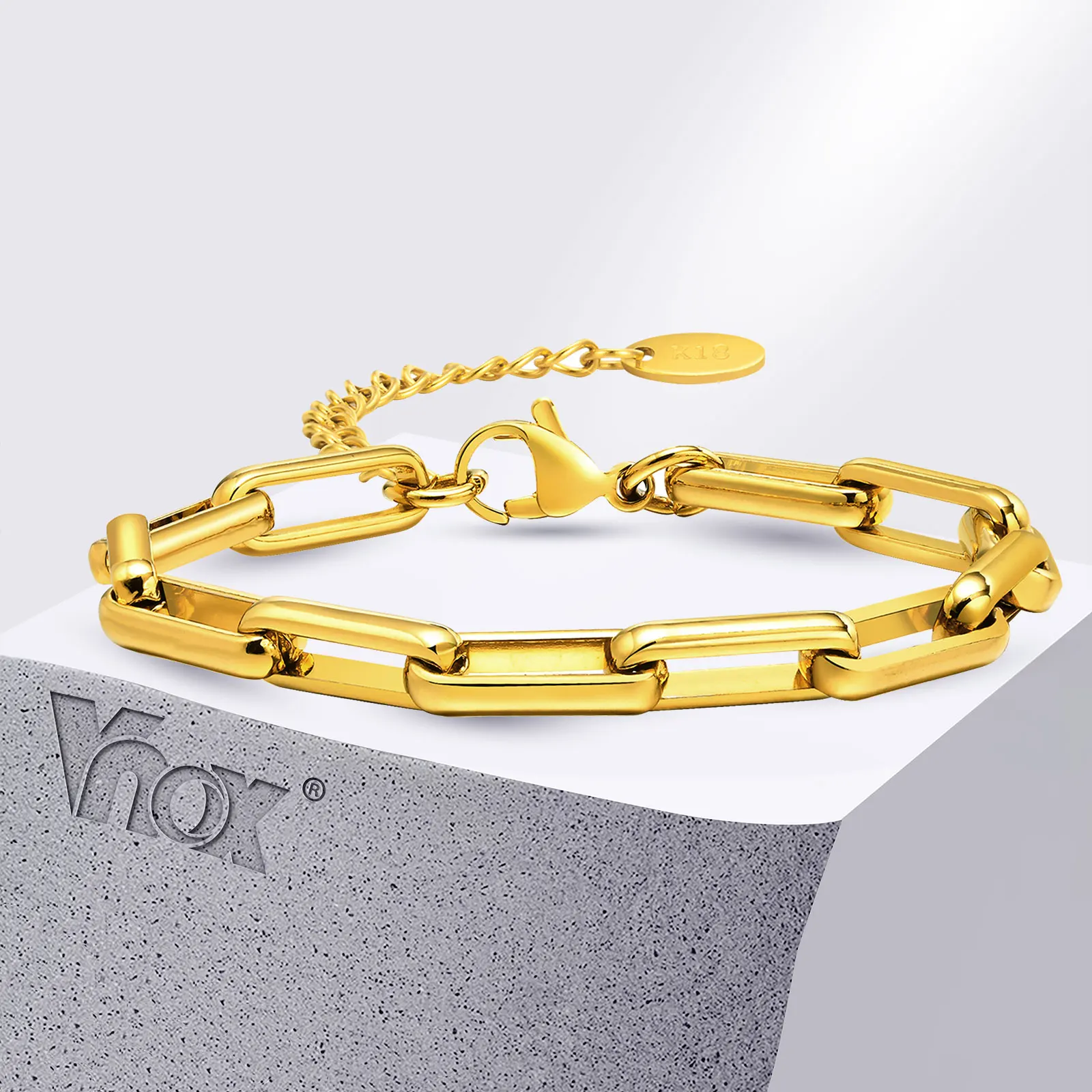 Vnox Men Women Rectangle Links Bracelets, 6mm Oval Paperclip Chain Bracelets, Minimalist Chic Girls Streetwear Jewelry with Tag