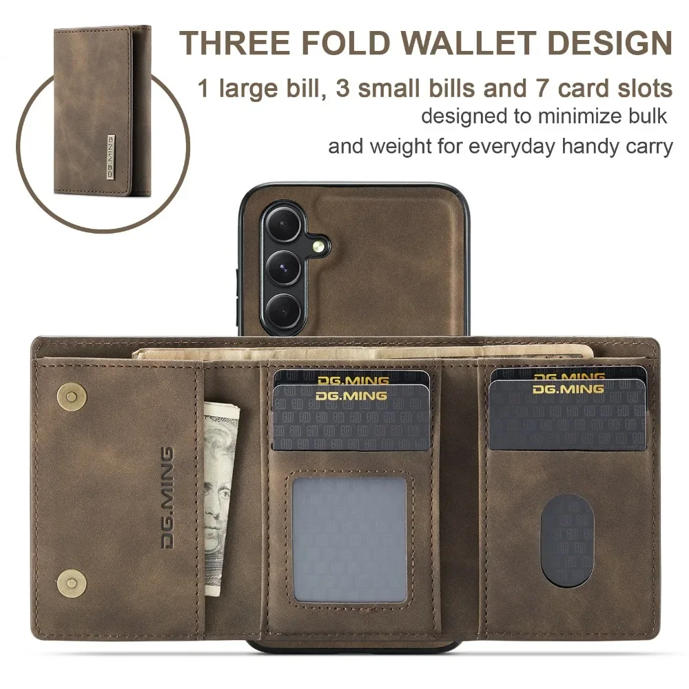 2 In 1 Magnetic Case For Samsung Galaxy S24 S23 S22 S21 Ultra FE A55 A35 A15 A54 4G 5G Wallet Leather Card Holder Pocket Cover