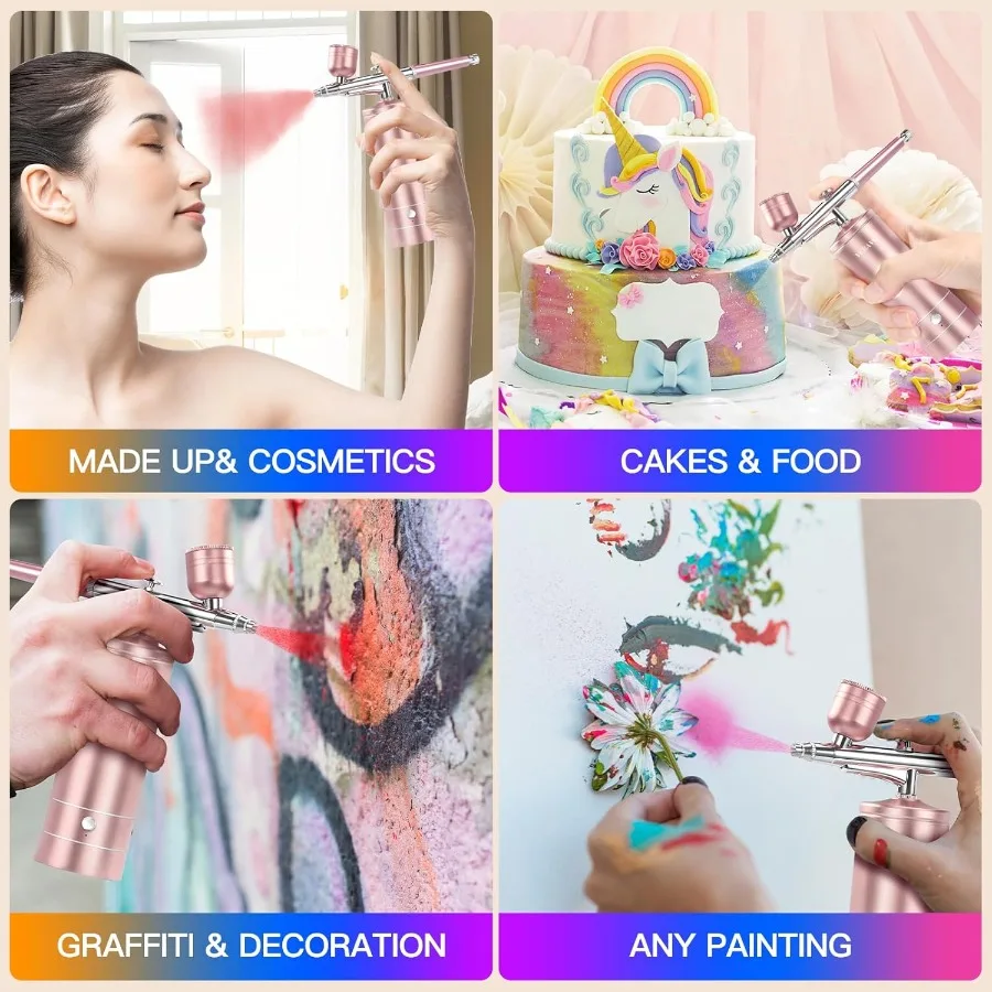 ชุดพ่นสีแอร์บรัชพร้อมคอมเพรสเซอร์ 48PSI แรงดันสูง ไม่ติดอุดตัน ชุดพ่นสีไร้สายแบบชาร์จไฟได้ หัวฉีดขนาด 0.3 มม. พร้อมอุปกรณ์ทำความสะอาด