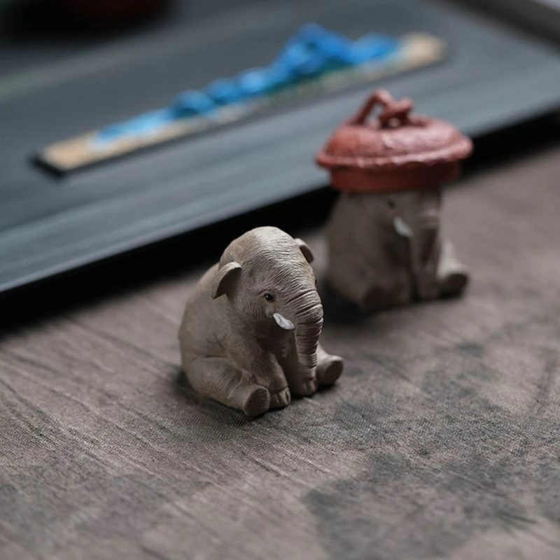 Elephant Figurines Teas Pet Ornament Figurines Handmades Mini Statue Table Decorations Desktops Animal Ornament Tearooms Y5GB