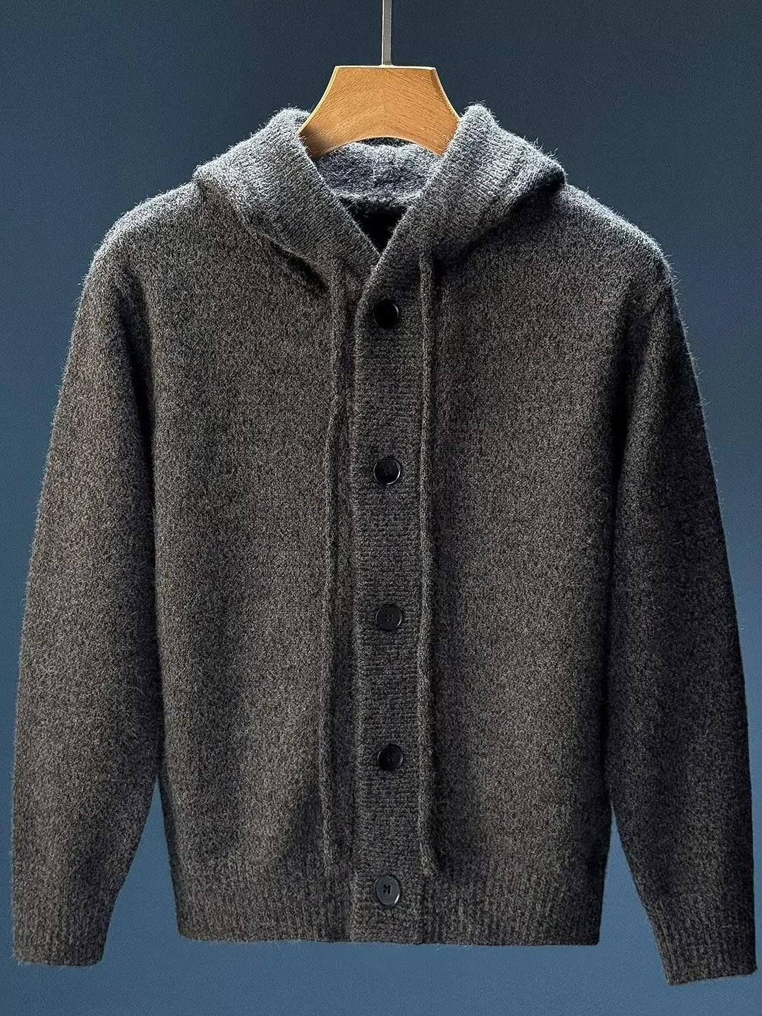 Cleanfit Grey Open Cardigan Men's Loose Lazy Style Knitted Hat Sweater Casual Fashion Winter Outerwear Comfortable Thickened