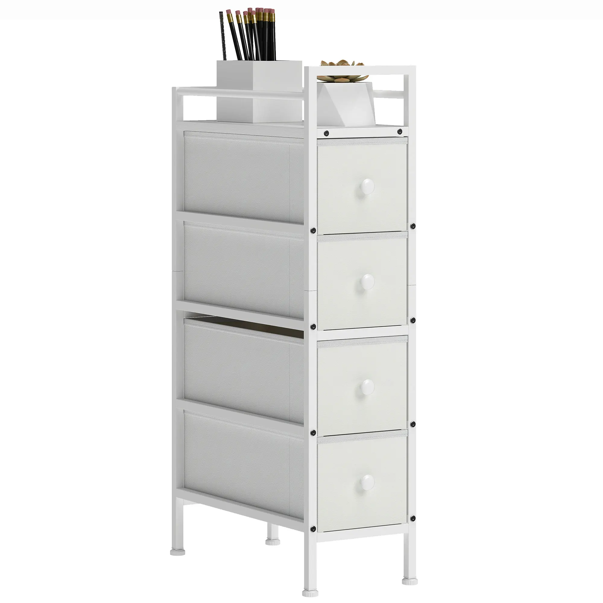 HOMCOM Cómoda con 4 Cajones de Tela Marco de Acero Cómoda para Dormitorio para Espacios Pequeños Salón Vestidor