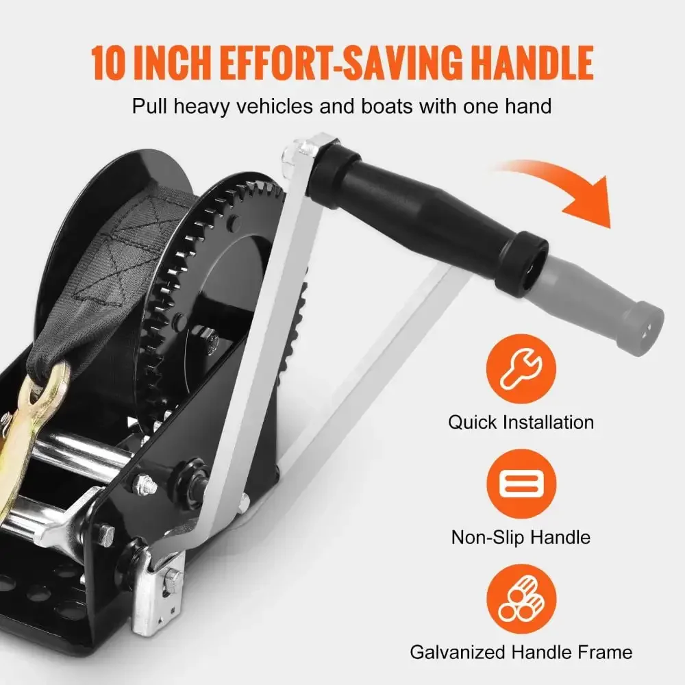 Hand Winch, 3500 lbs Pulling Capacity, Boat Trailer Winch Heavy Duty Rope Crank with 33 ft Polyester Strap and Two-Way Ratchet
