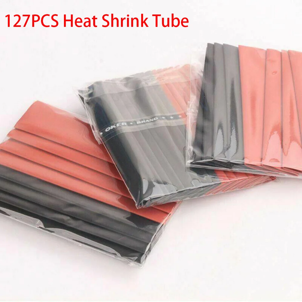 Wire Wrap Cable Sleeve Heat Sleeve 7 Sizes Assorted Black red Cable Electrical Heat Shrink Tube Polyolefin Scissors