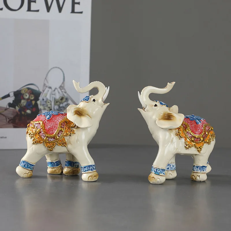 

2pcs/set Elephant Statue Animal Sculpture Resin Figurine Home Room Decoration Crafts Feng Shui Lucky Wealth Ornaments Gift