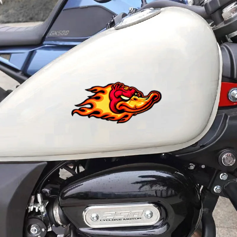 Waterproof, Motorcycle Fuel Tank, Racing Helmet, Scooter Body, Turbo Duck Cartoon Flame Duck Decorative Motorcycle Sticker