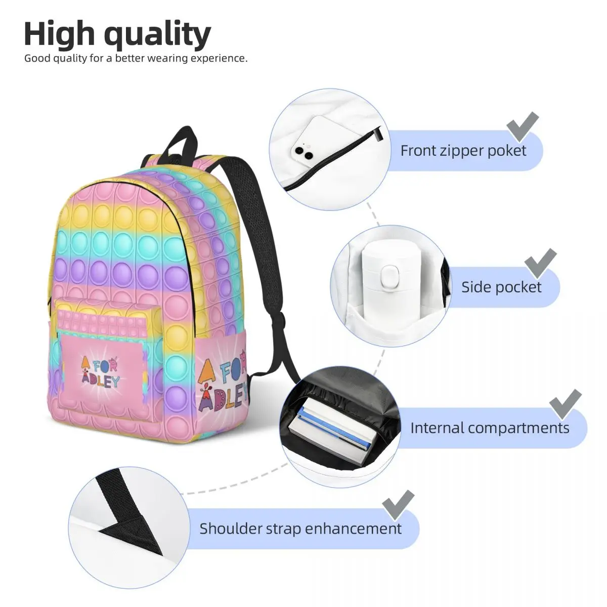 Popit A For Adley Back To School Backpack for Preschool Primary School Student Bookbag Boy Girl Kids Daypack Durable