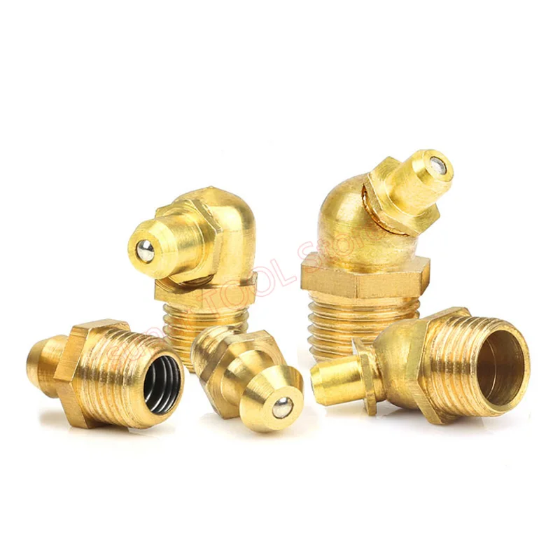 5/10pcs M6 M8 M10 Brass Hydraulic Grease Nipple Fittings Thread Pitch 1mm 45 /90/180 Degree For Car Oil Nozzle Fitting Kit