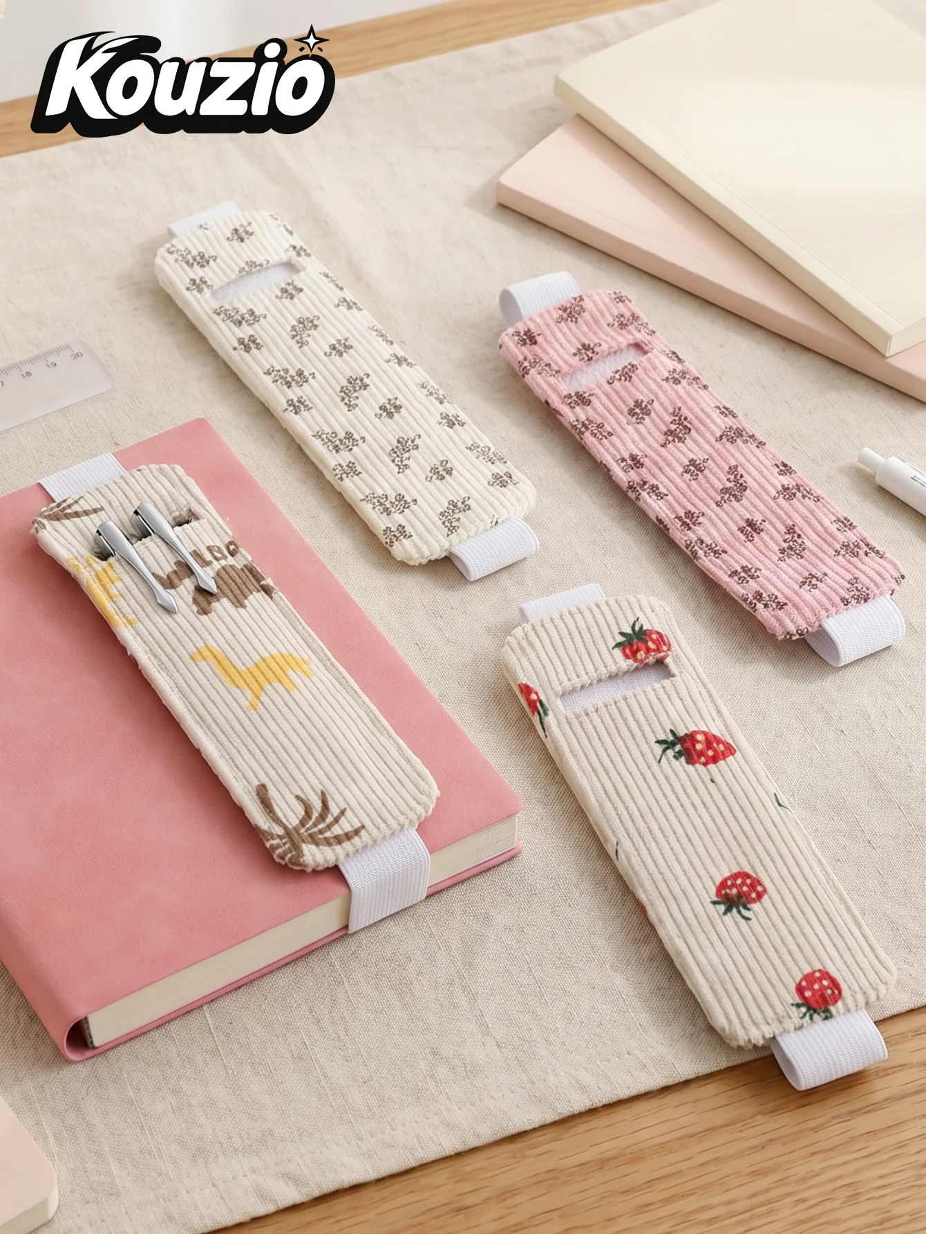 Kawaii Elastic Pen Holder Notebook Strap Floral Strawberry Pen Loop Bookmark Organizer Back to School Supplies