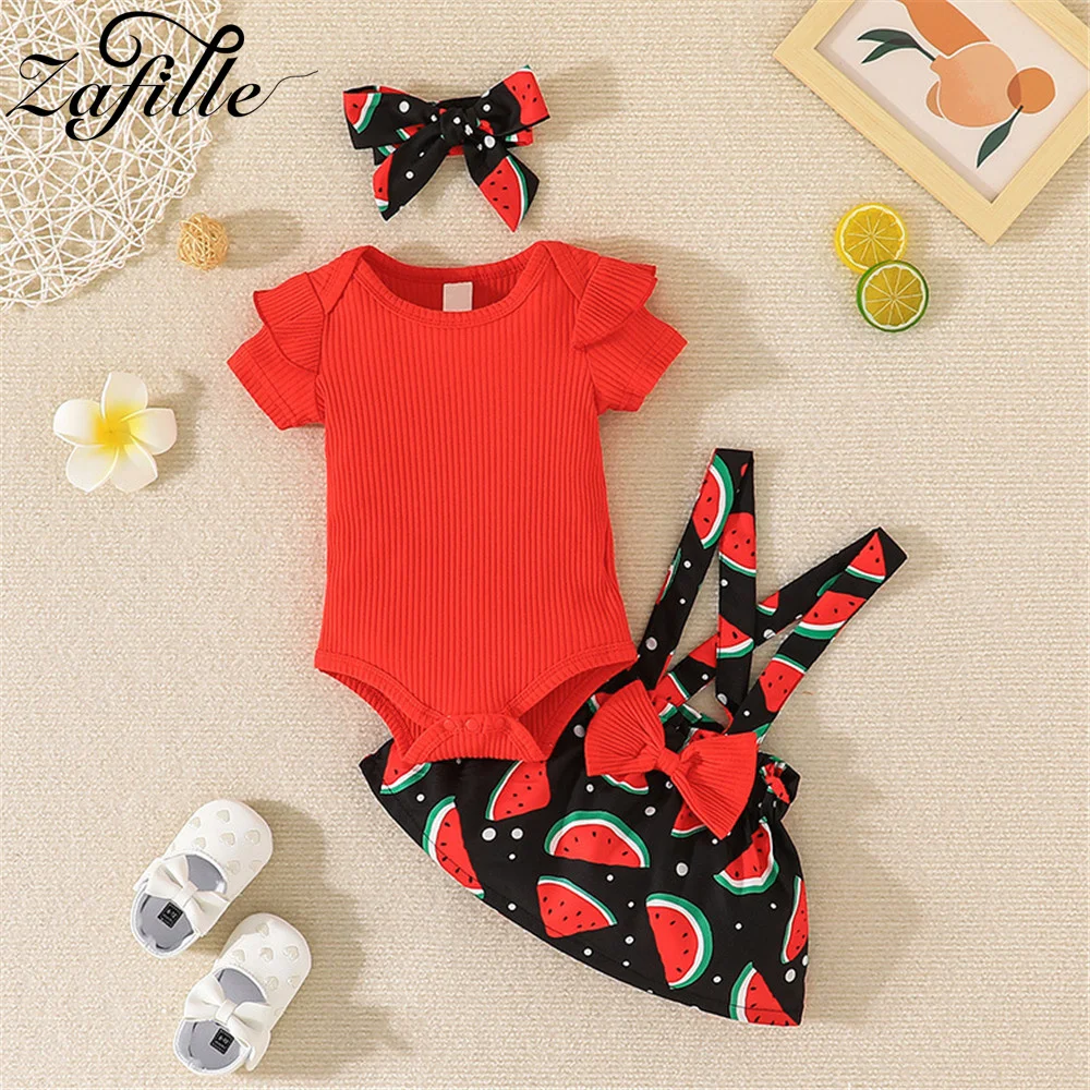 ZAFILLE Sommer Kinder Mädchen Kleidung Solide Bodysuit + Wassermelone Druck Strap Kleid Party Kleinkind Baby Kostüm Schöne Mädchen Kleidung