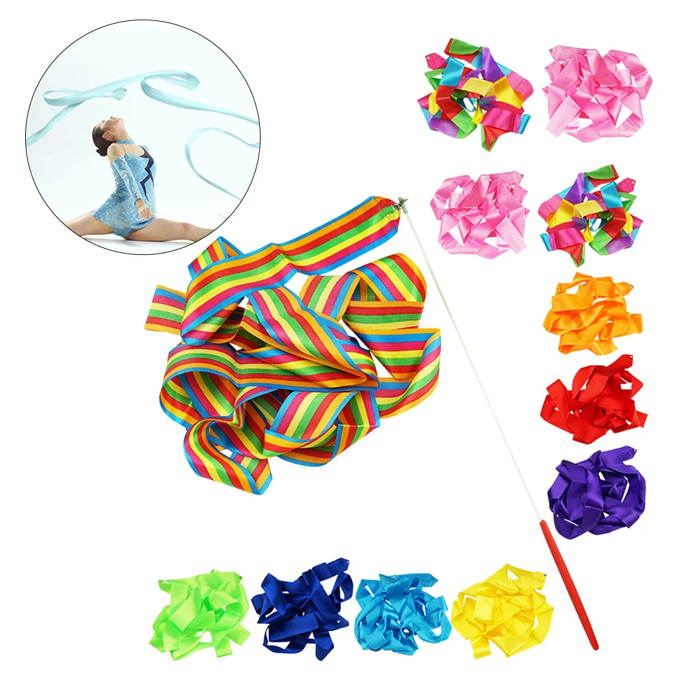 

12PCS 4M Gymnastics Dance Ribbon Gym Rhythmic Gymnastics Ballet Streamer Twirling Rod Ribbons (Random Color)