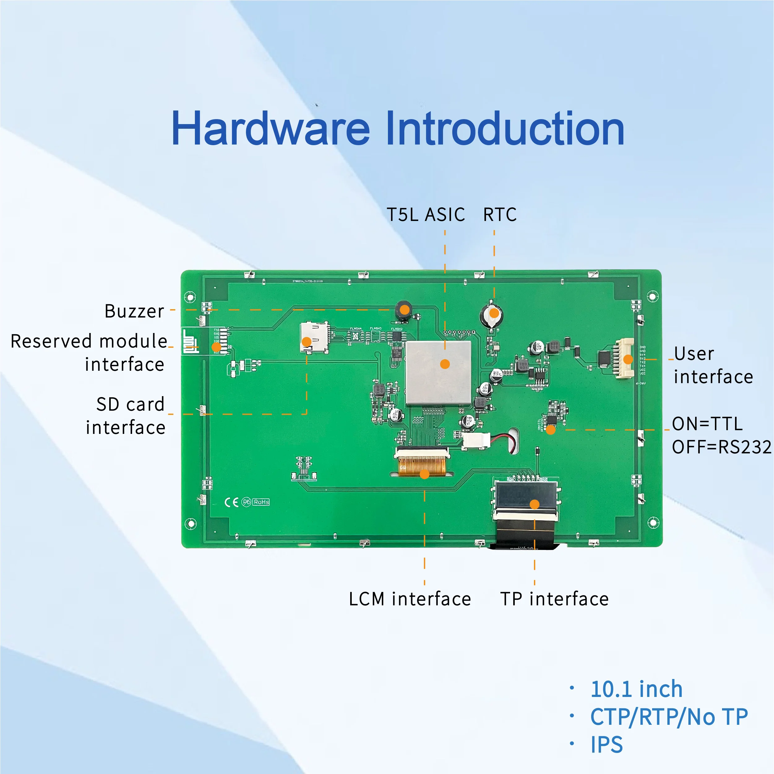 DWIN 10.1-inch, 1024*600 Pixels Resolution, 16.7M Colors, IPS-TFT-LCD Display With Conformal Coating. DMG10600T101_01W