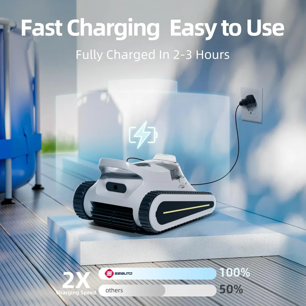 Pool vacuum cleaner for ground level swimming pools, running for 2.5 hours, wireless robot pool cleaner