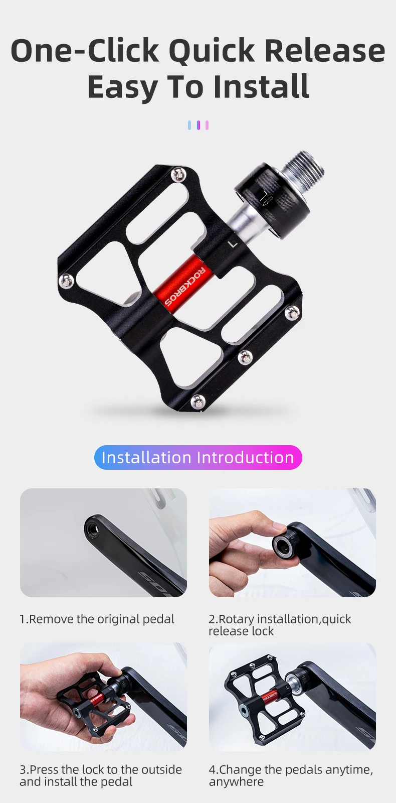 ROCKBROS Fahrrad Pedales Mtb Quick Release CNC Regendicht Dichtung Lager 8,2 cm Verbreitert Nicht-slip Chrom Molybdän Bike Straße pedal – Detail 3