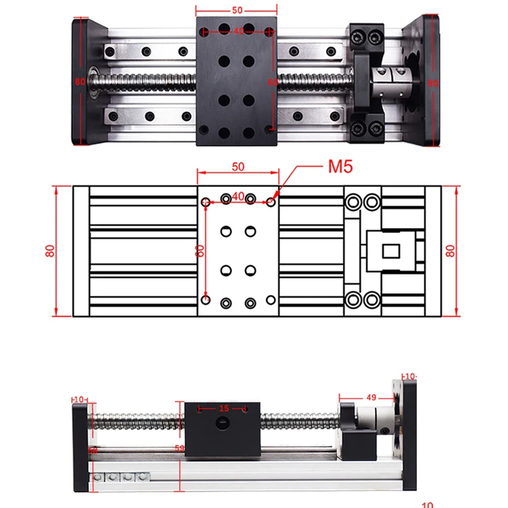 CNC Ball Screw XYZ Axis Sliding Table with Nema23 Stepper Motor