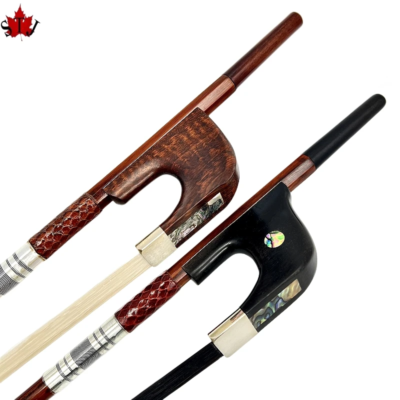 1pcs German style Snakewood 3/4 upright bass bow,Copper mounted,letterwood frog,Siberia white/black Horsehair horsetail