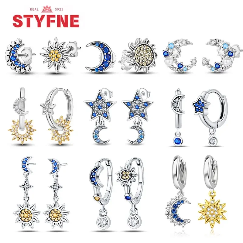 Hot Sale Earring 925 Silver Star and Moon Sun Series Drop Earrings Original Fine Jewelry for Women Valentine's Day Gift