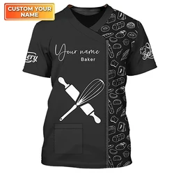 Summer Casul Men's Fashion Customized Name Pastry Chef T-Shirts Baker Uniform Loose O-neck Unisex Clothing Oversized Tees