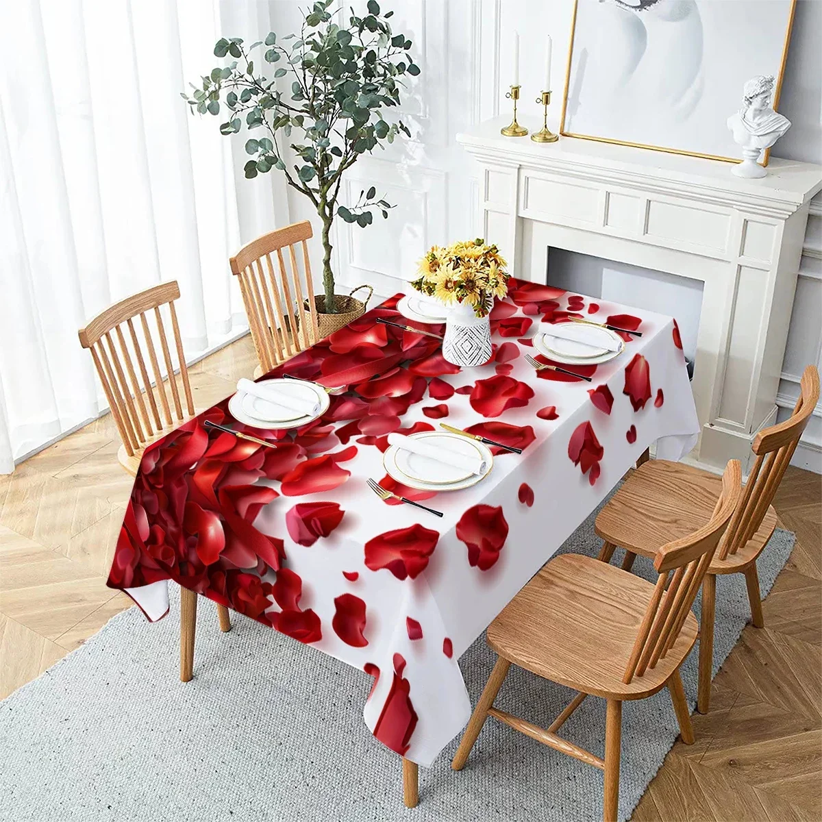 Rectangular Chrysanthus Rose Hydrangea Waterproof Polyester Tablecloth Birthday Party Rectangular Table Party Supplies