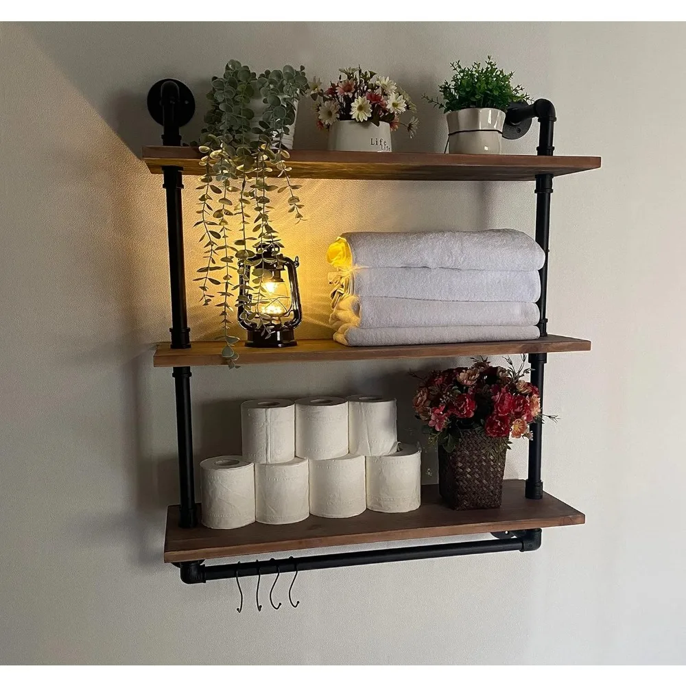 

Industrial Pipe Shelving Floating Bathroom Wall Shelves with Towel Rack,30 in Rustic Storage Shelve Wall Mounted for Living Roo