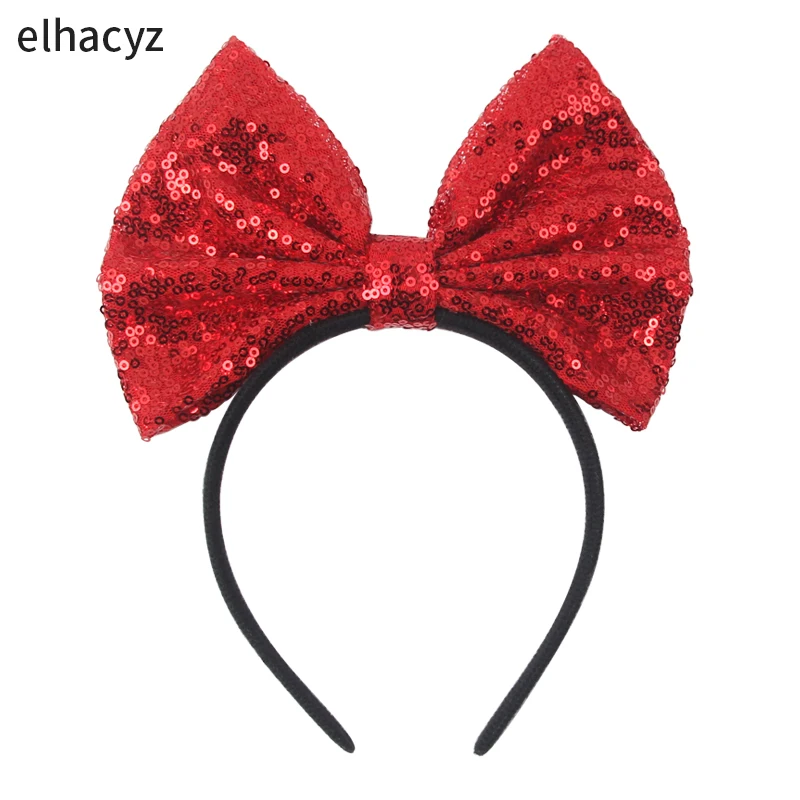 Große 7'' rote Schleife Stirnband Glitzer Pailletten Schleife Haarband für Mädchen Frauen Prinzessin Kopfbedeckung Frauen Party Kopf Hoop Kinder Geschenk – Detail 13