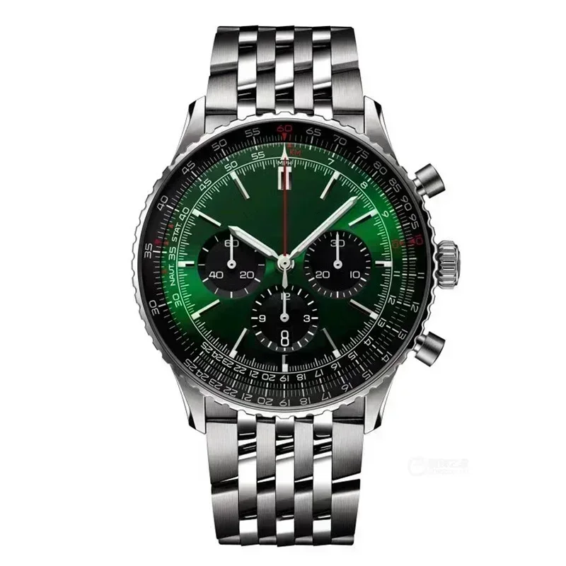 أزياء Higu جودة 46mm أسود أزرق جلدية ووتش الرجال كوارتز كرونوغراف ساعات الطيران B01 تاريخ الفولاذ المقاوم للصدأ