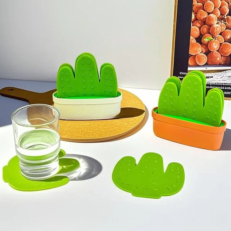 Desert Oasis Cactus 6-piece Creative Cup Mat Plant Potted Heat Insulation, Anti scalding, Anti slip Coffee Mat