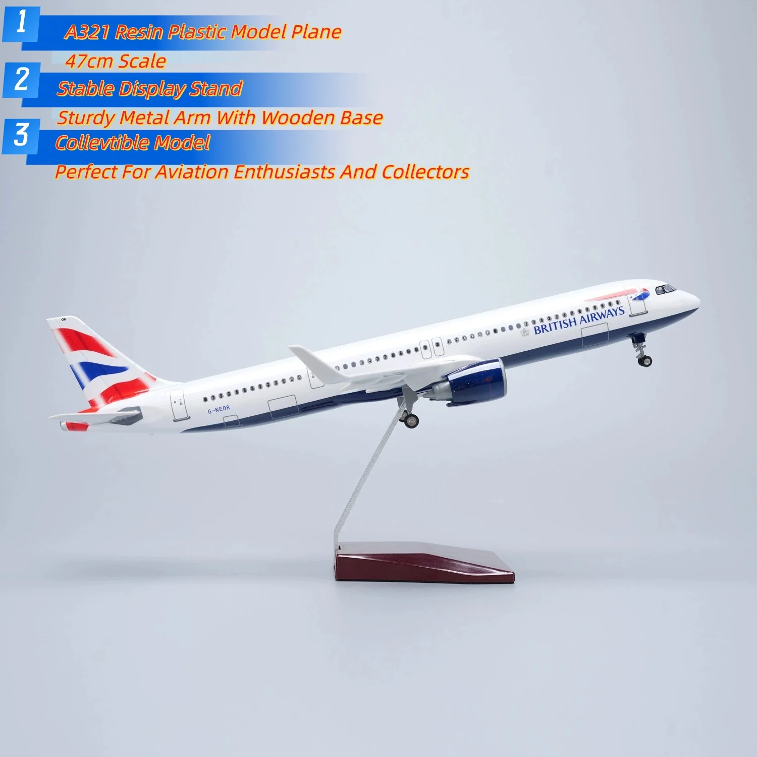 44cm Air-bus Britain A321 Neo Airplane Model Kit 1/100 Resin Die-cast Plane Model With Stand&Wheel For Adult Aviation Plane Gif