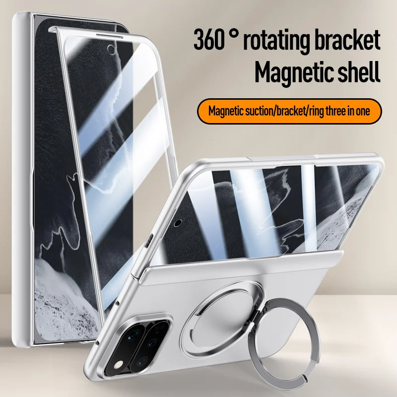 For Magsafe Magnetic Metal 360Rotate Holder Tempered Glass Film Full Protect Case For Google Pixel Fold 11Pro Spring Hinge Cover