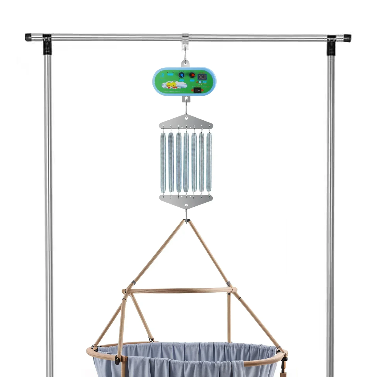 ميزان معلق للأطفال كهربائي منخفض الضوضاء، وحدة تحكم مهد معلقة قابلة للتعديل مع 7 قطع من الربيع، حتى 19 كجم