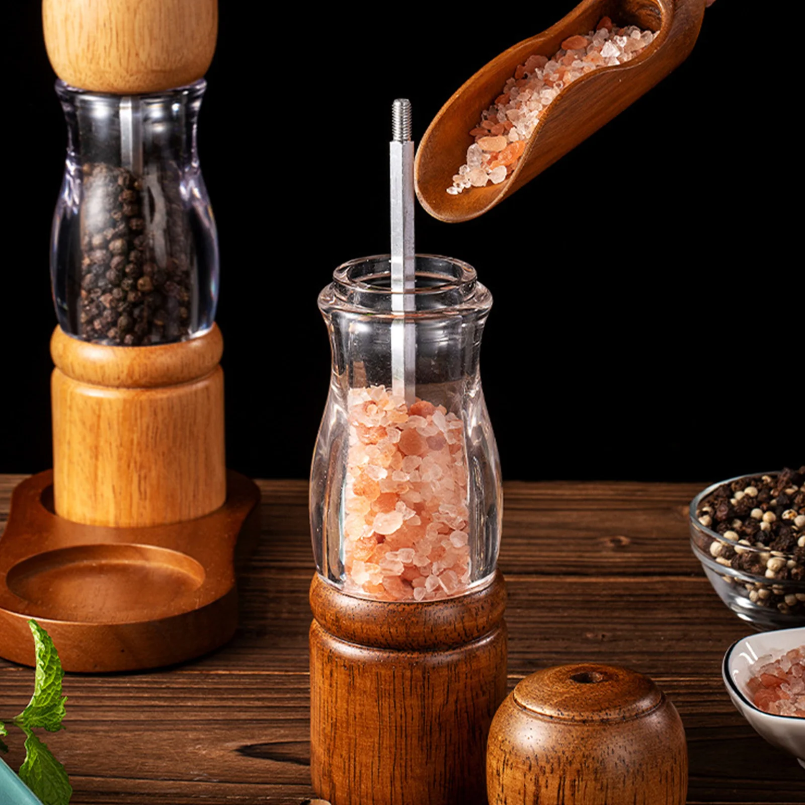 

Wood Glass Pepper Grinder Salt Mill Spice Clear Manual Kitchen Gadget Seasoning Shaker Bottle Wooden Transparent Suitable For