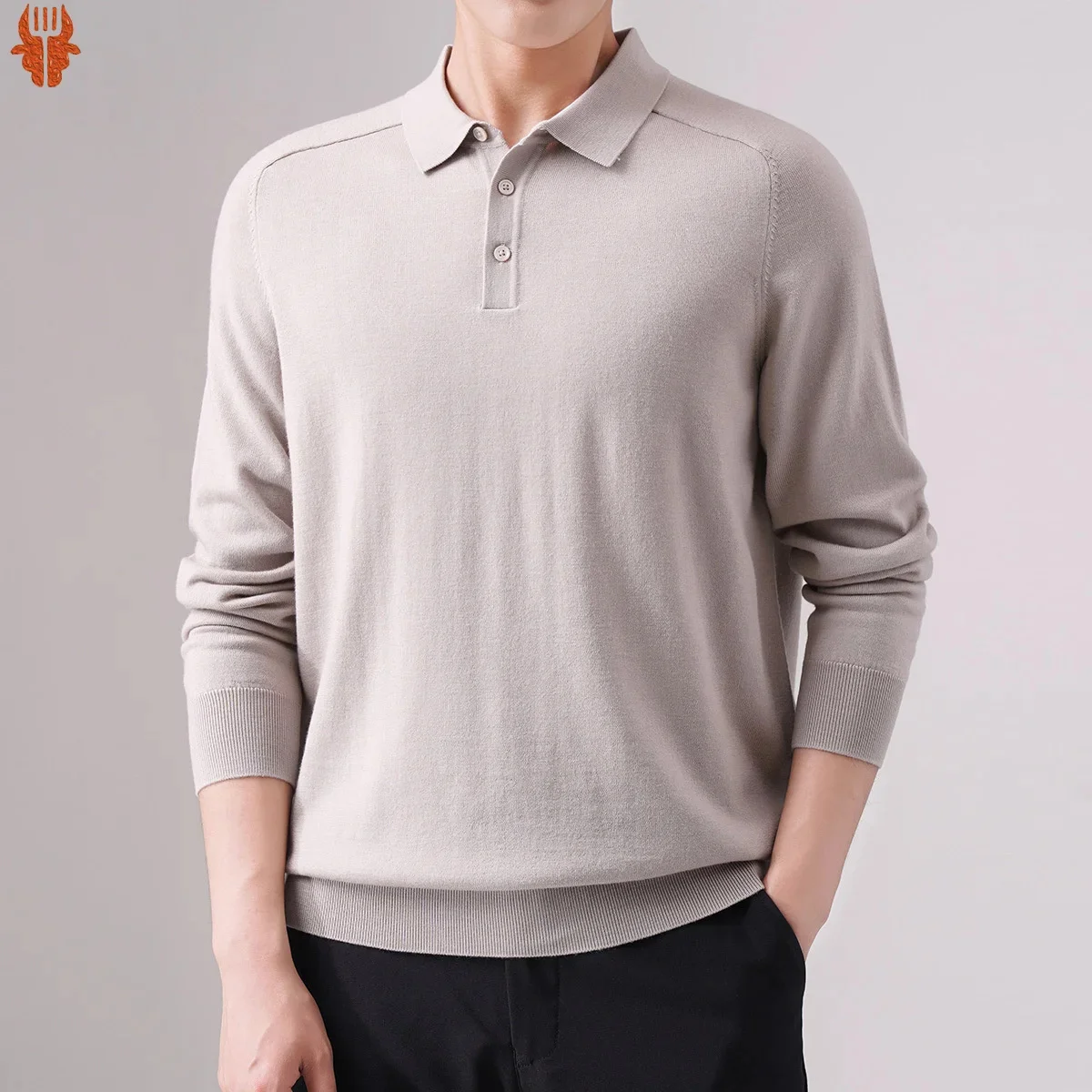 

2024 Luxury 100% Machine Washable Wool Merino POLO-collar Long Sleeve Men Pullovers Sweater