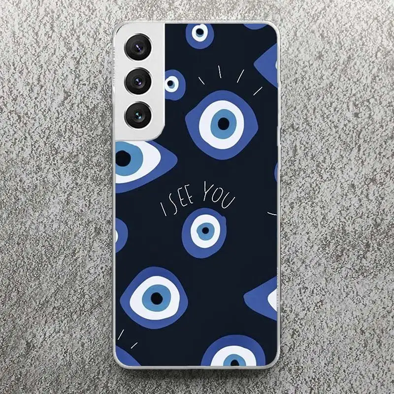 Szczęśliwe niebieskie etui z nadrukiem Evil Eye do Samsung Galaxy S24 S23 S22 Ultra S21 S20 FE S10 Plus obudowa telefonu S9 S8 + wzór S10E