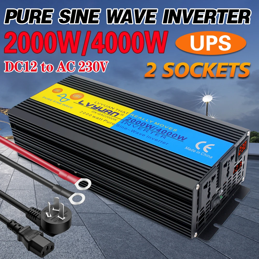 UPS 220V Frequency Power Inverter 4000W 2AC Outlets 2 USB 12v to 220v Inverter Car ac Inversor Solar Pure sine wave inverter