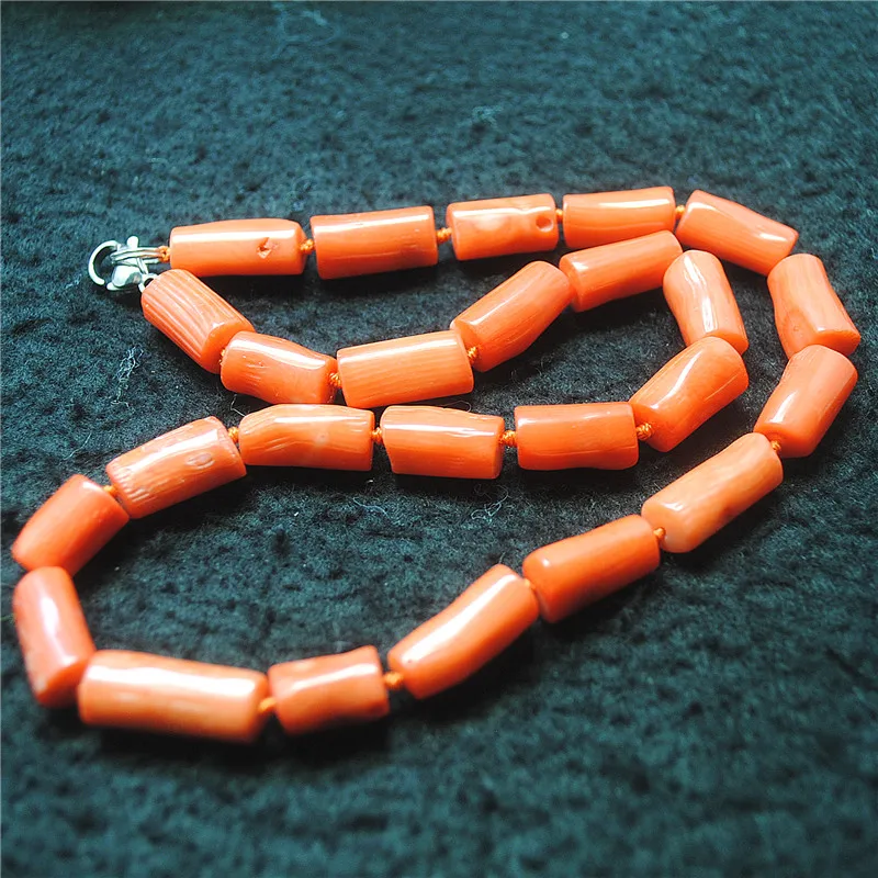 1PC Natural Orange Coral Necklace Women Wearing 45CM Length Drum Shape Good For PARTY Decoration