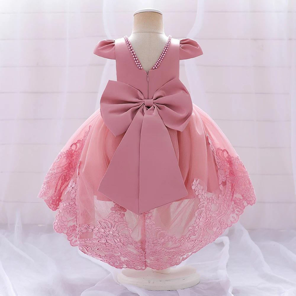 Baby Girls Birthday Princess Dress Toddler Clothes Infant Bowknot Lace Flower Girl Party Dresses Kids Trailing Wedding Prom Gown