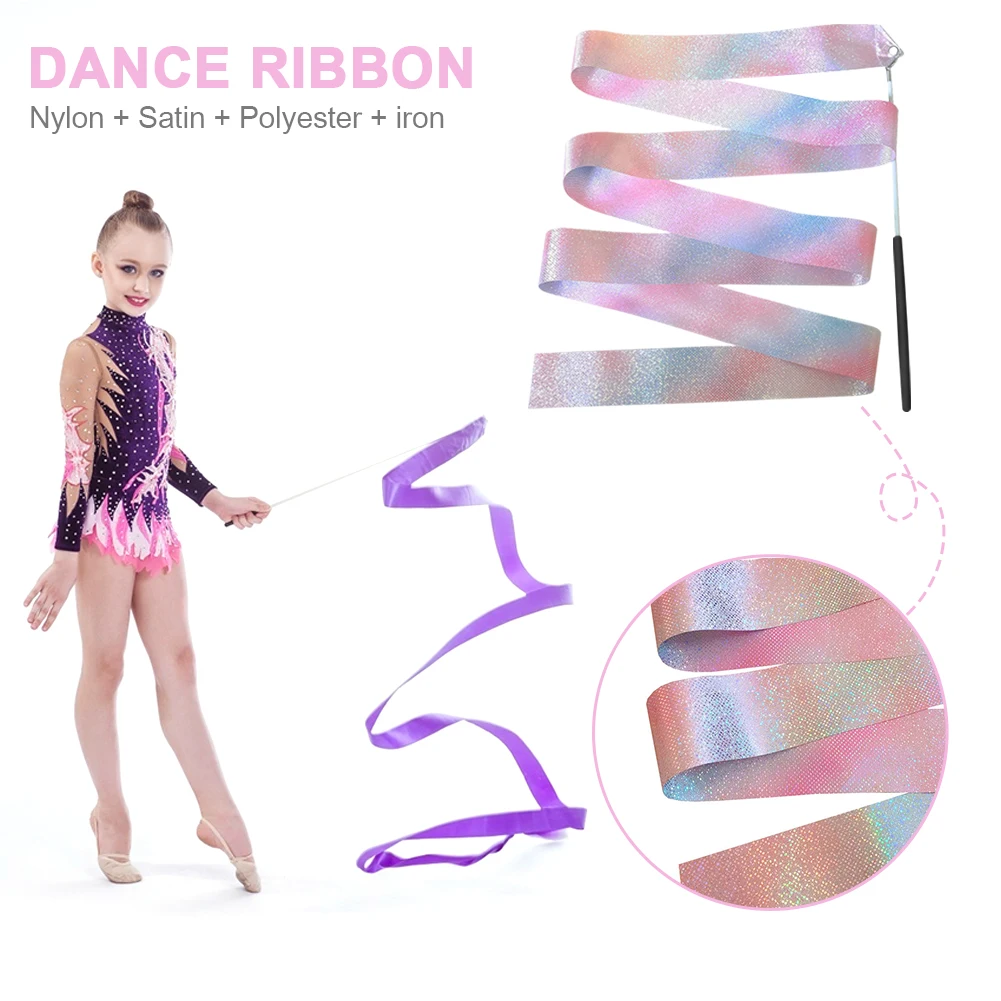 2/4M Colorful Gymnastic Ribbon Multifunction Rhythmic Gymnastics Ribbon Sparkling Dance Ribbon for Artistic Dancing Training