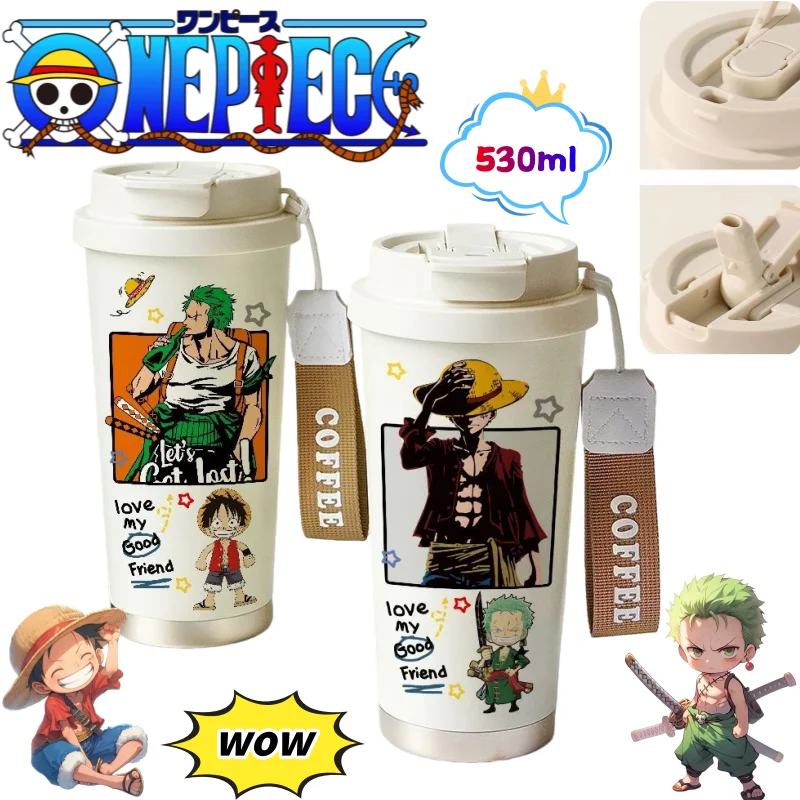 

One Piece Luffy Roronoa Zoro Sanji Thermos High Color Value Cartoon Printed Portable Large Capacity Outdoor Double Drink Cup