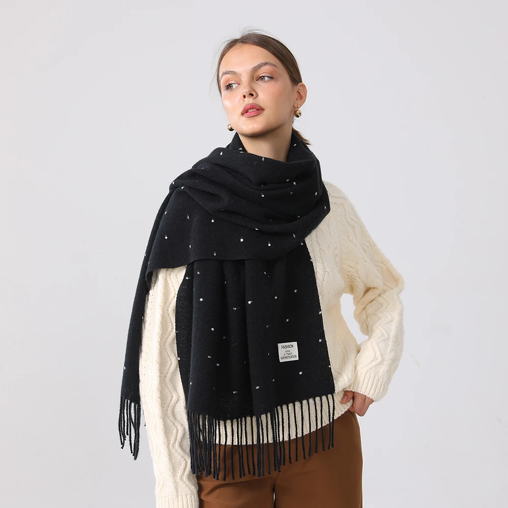 

247g Dot Pashmina Tassels Shawl Scarf For Woman Man Autumn Winter Warm Scarves Fashion Long Wrap Solid Cashmere Like Mulffer