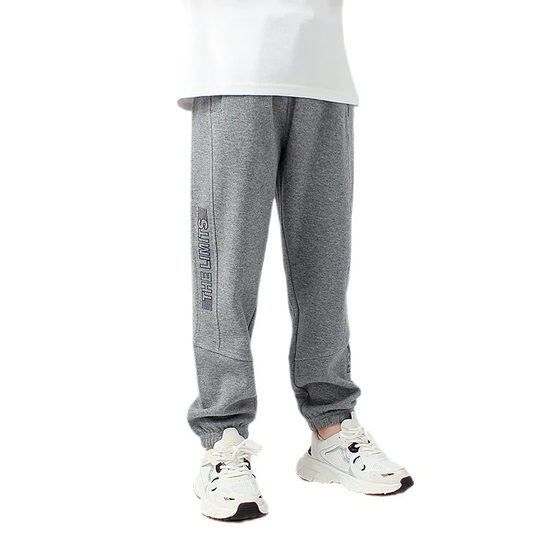 Korean Children Boys Pants Cotton Teenage Letter Print Long Trousers Grey/black Elastic Waist Jogger Pants Toddler Sweatpant New